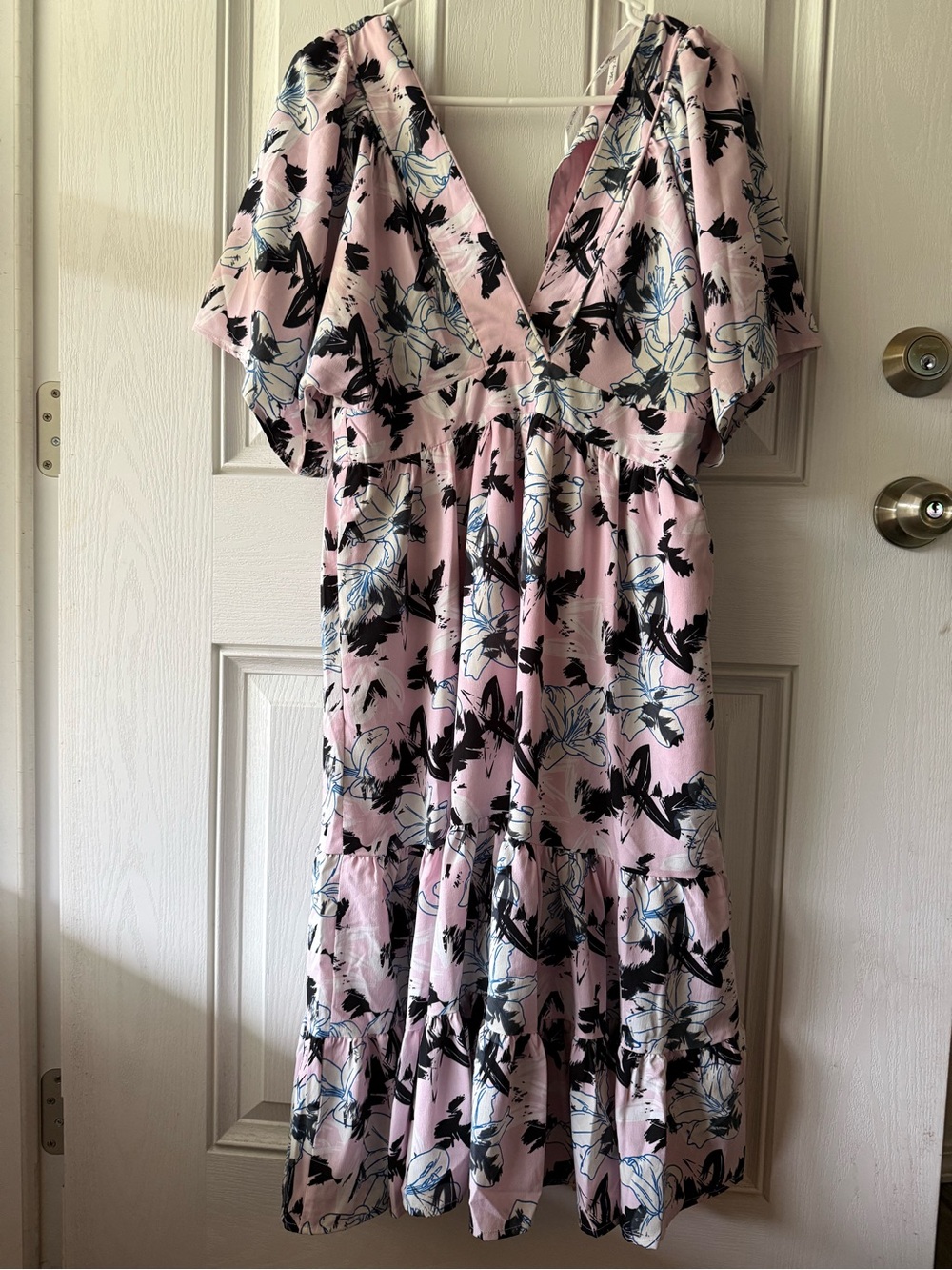the clothing company Pink Floral V-Neck Midi Dress
